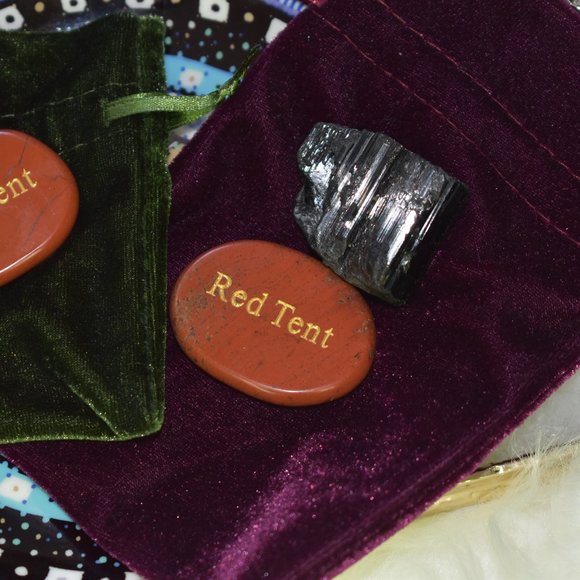 "Red Tent" inscribed Red Jasper Palm Stone and Black Tourmaline Stone XL - Picture 4 of 6